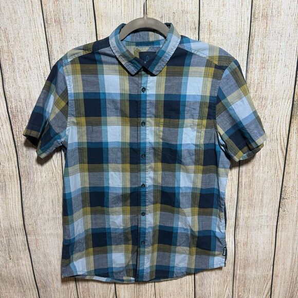 Prana Blue and Green Plaid Shirt, Size S - Picture 1 of 5